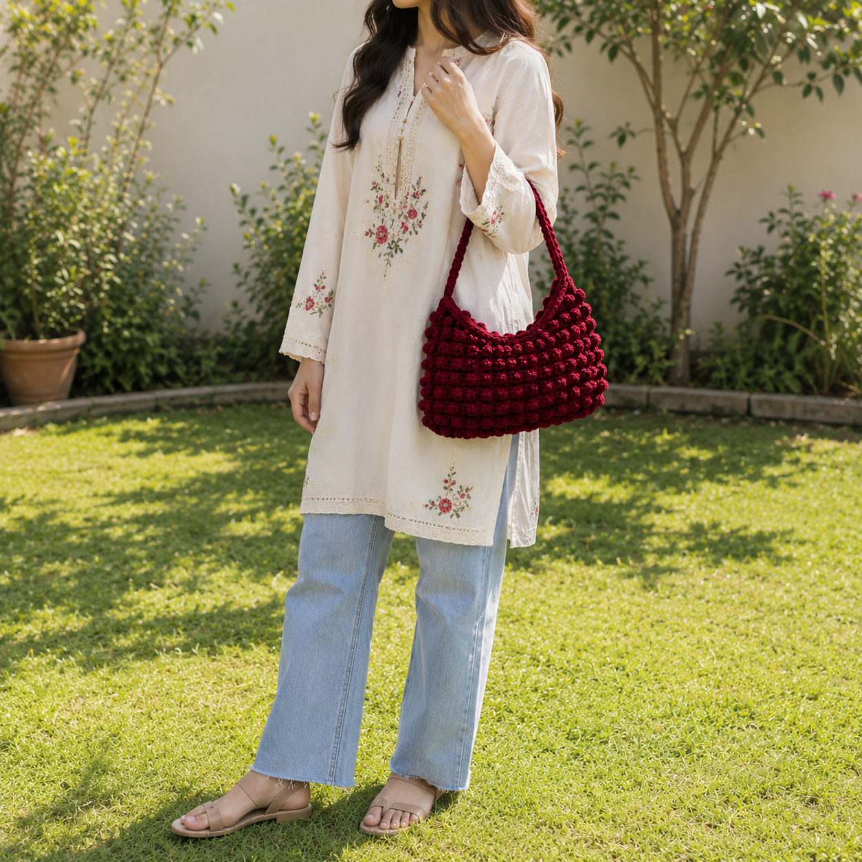 Handmade Crochet Shoulder Bag for Women