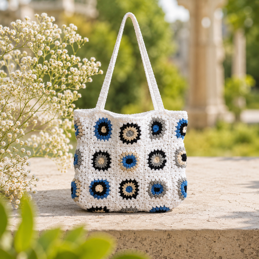 Handmade Crochet Granny Square Tote Bag for Women