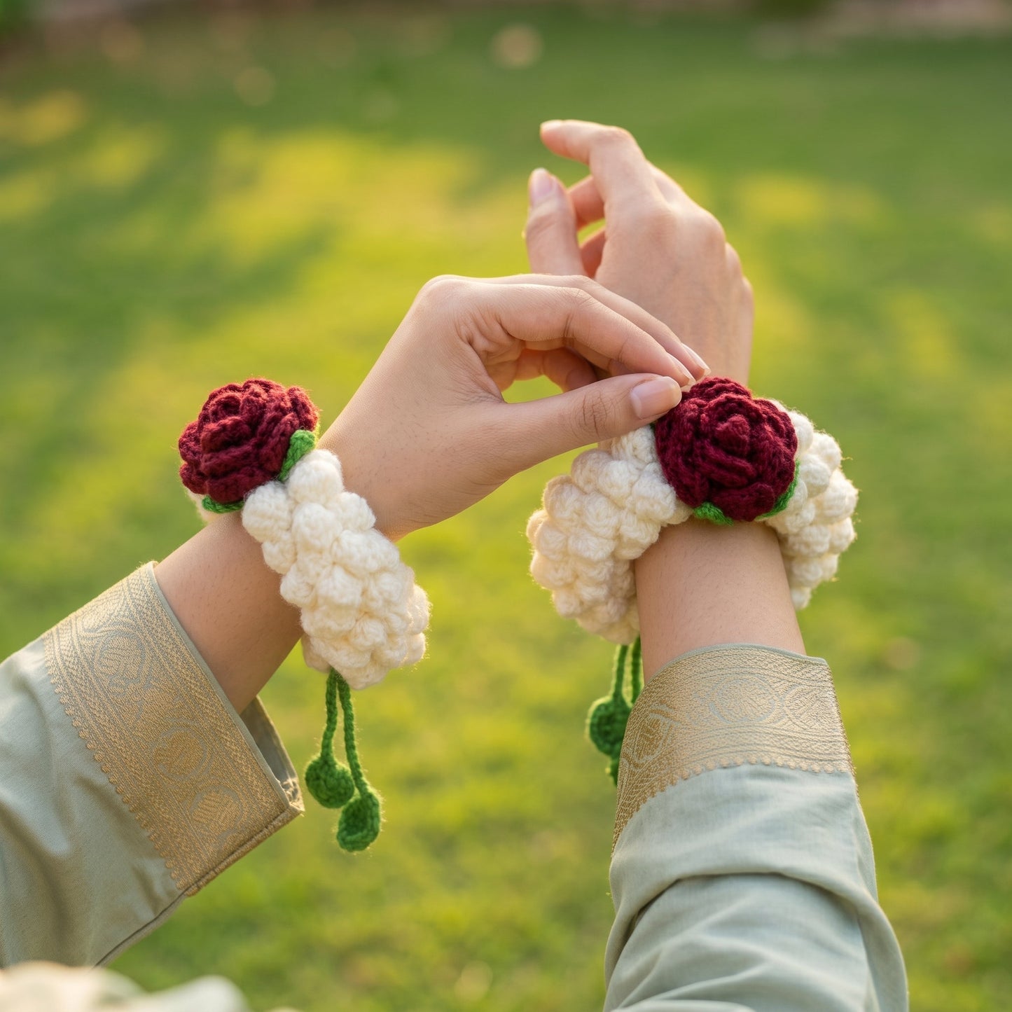 Handmade Crochet Rose Hand Gajra